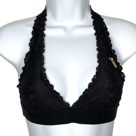 PINK Victoria's Secret Black Lace Crisscross Strap Halter Bralette NWT - Picture 1 of 11